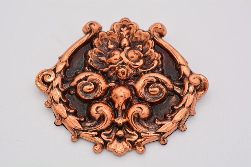 Matisse Renoir Vintage Pin Brooch Copper Victorian Antiqued Chunky Signed Bin7